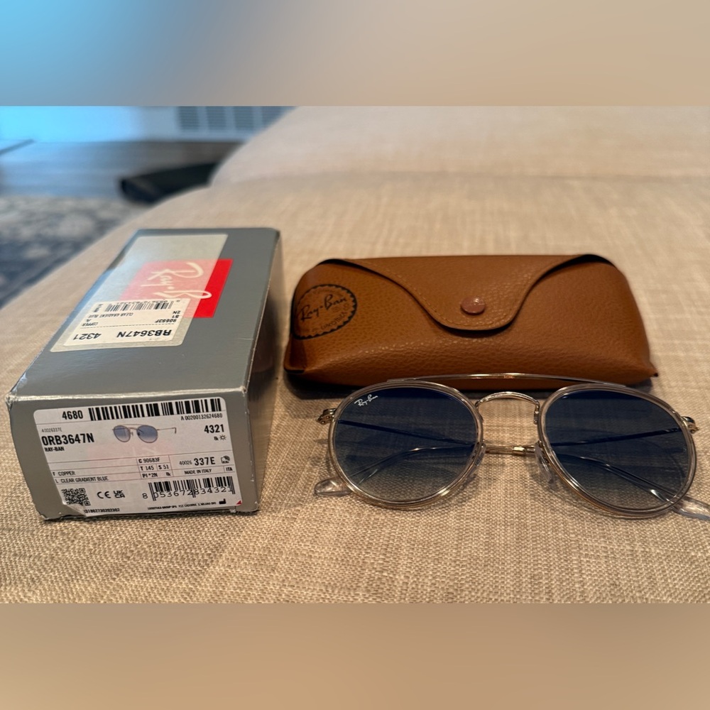 Rayban ORB3647N Round Double Bridge - Lens Clear Gradient Blue S51